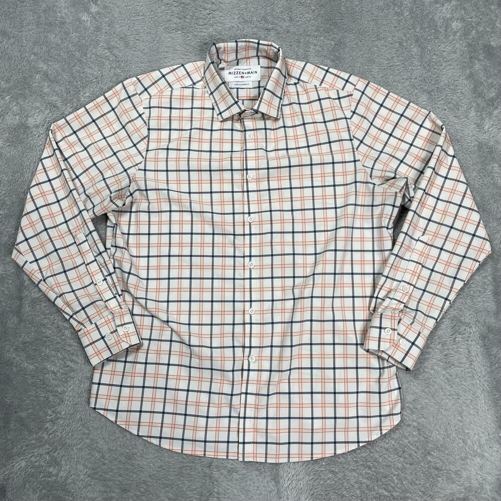 Mizzen+Main Shirt Mens Large White Plaid Leeward Stretch Dress Long Sleeve